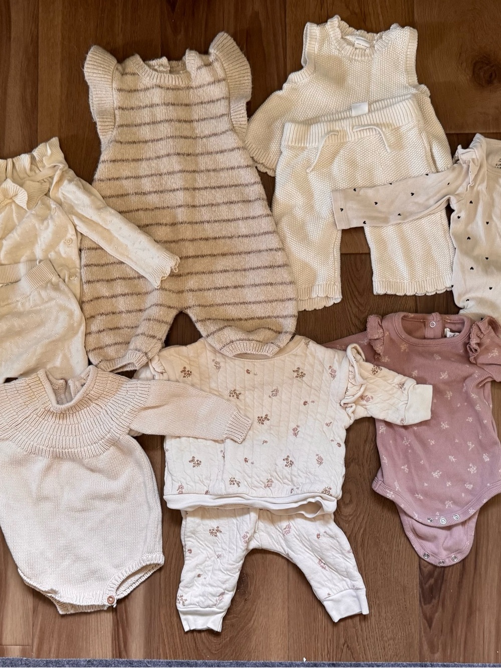 Quincy Mae Cream & Dusty Rose Baby One-Piece Bodysuits Set. 0-3 month bundle